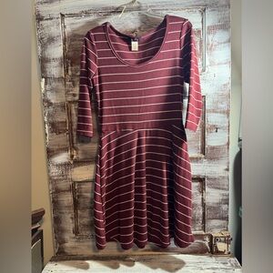 Maroon and White Striped Dress